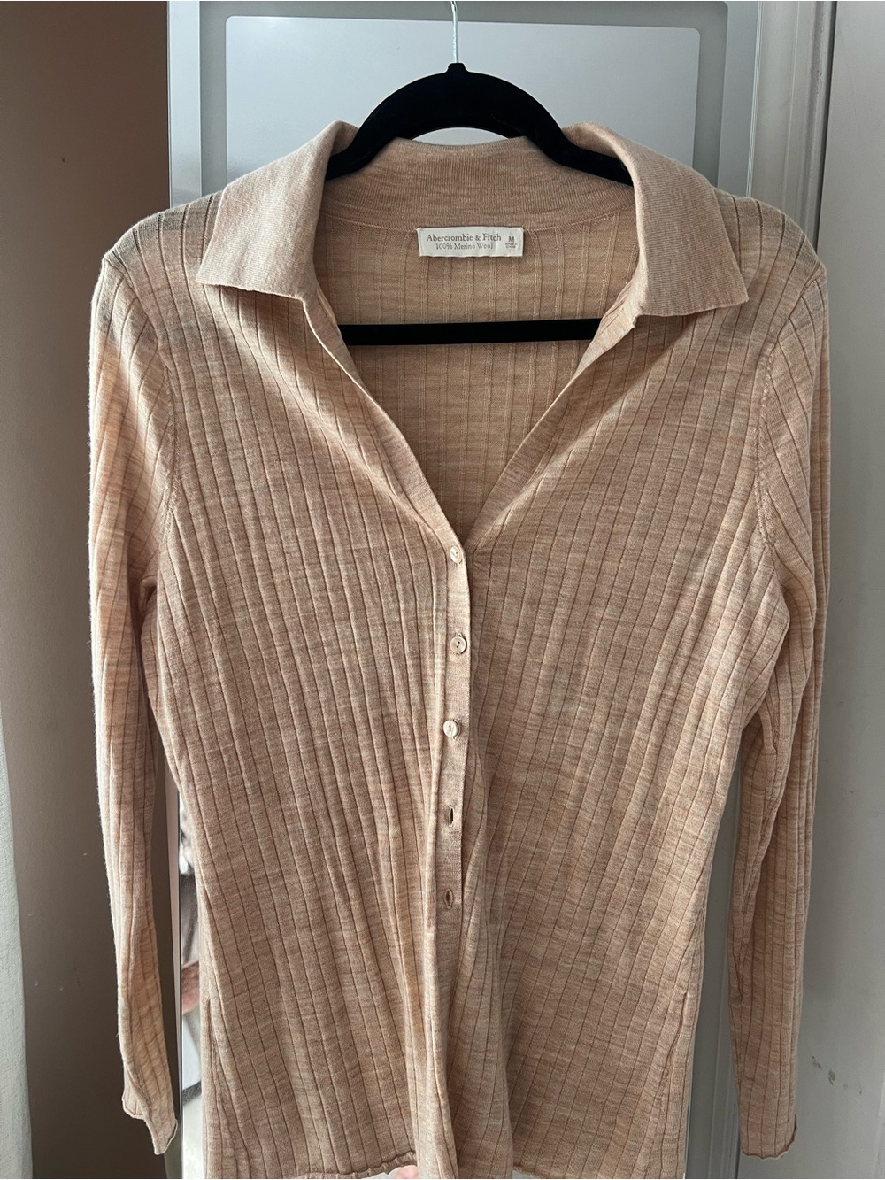 Abercrombie & Fitch Light Beige Ribbed Button-Up Top